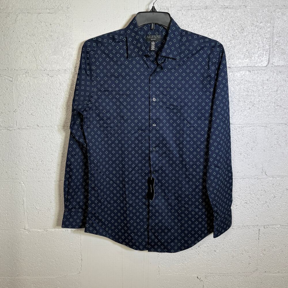 Alfani Men's Slim-Fit Stretch Medallion Dress Shirt Navy 15-15.5 34-35 $65